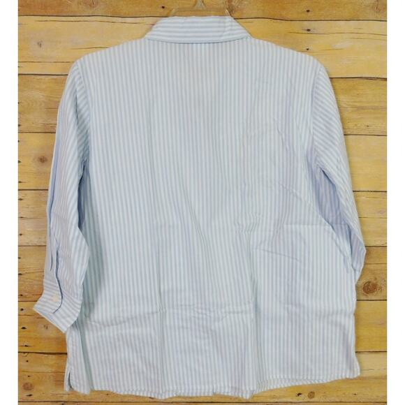 Vicky Wayne Shirt 12 Large Blue White Stripes Embroidered Flowers Long Sleeve - Picture 5 of 7